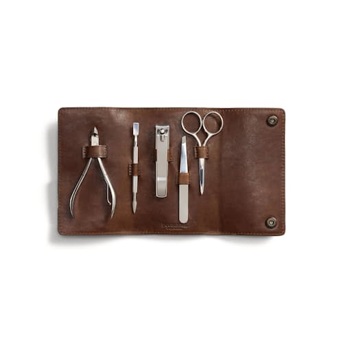 laydown image of Leather Travel Vanity Kit