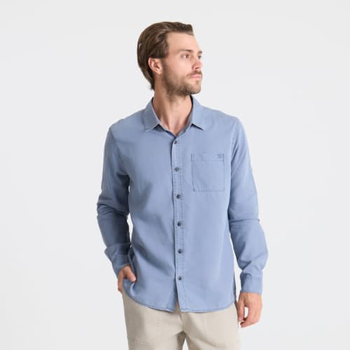 on model image of Made to Fade Long Sleeve Button-up Shirt