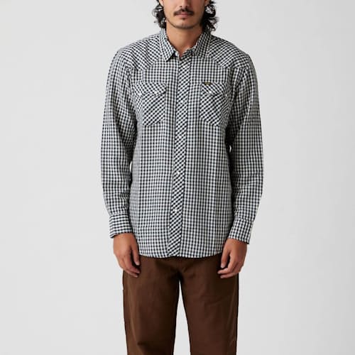 on model image of Sawtoof Long Sleeve Shrt
