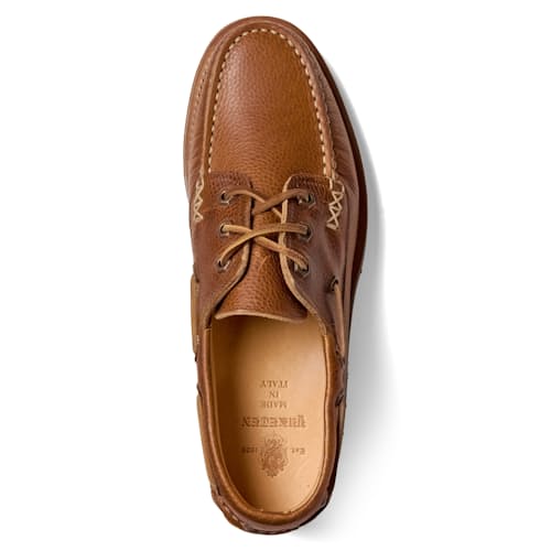 laydown image of Italian Hex Eye Boat Shoe w/ Cortina Sole