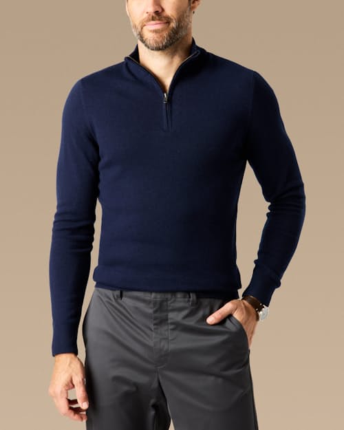 lifestyle image of EasyCash Merino Quarter Zip Sweater