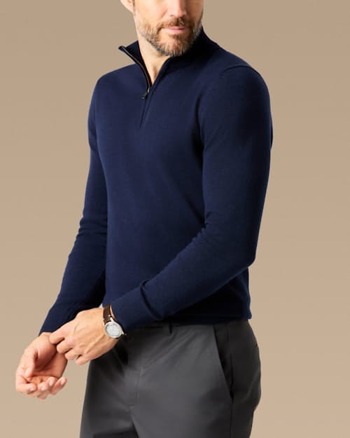 lifestyle image of EasyCash Merino Quarter Zip Sweater