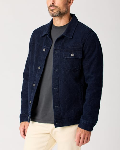lifestyle image of Flannel-Lined Sashiko Trucker Jacket