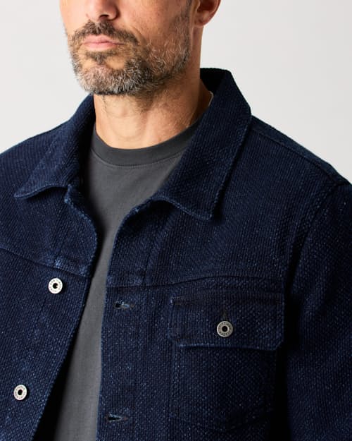 lifestyle image of Flannel-Lined Sashiko Trucker Jacket