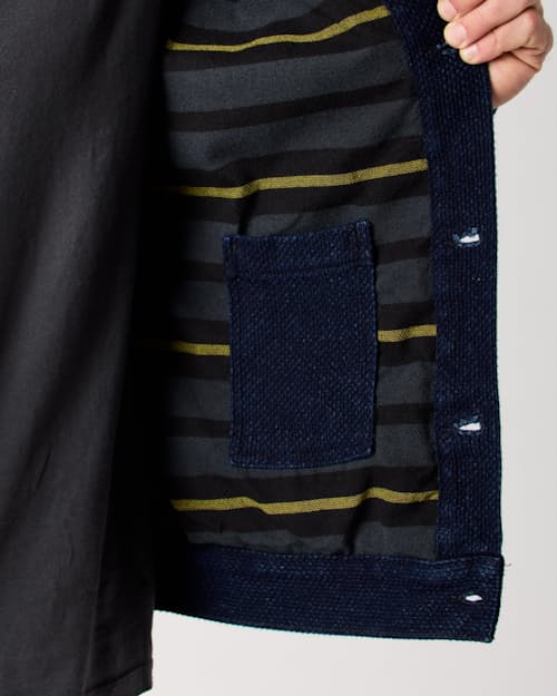 lifestyle image of Flannel-Lined Sashiko Trucker Jacket