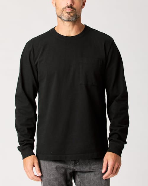 lifestyle image of Long Sleeve American Heavyweight Pocket T-Shirt