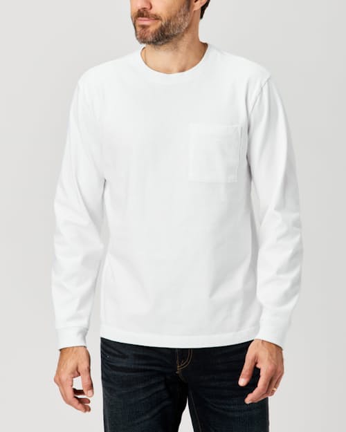 lifestyle image of Long Sleeve American Heavyweight Pocket T-Shirt