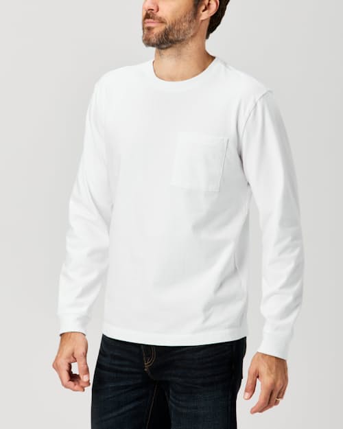lifestyle image of Long Sleeve American Heavyweight Pocket T-Shirt