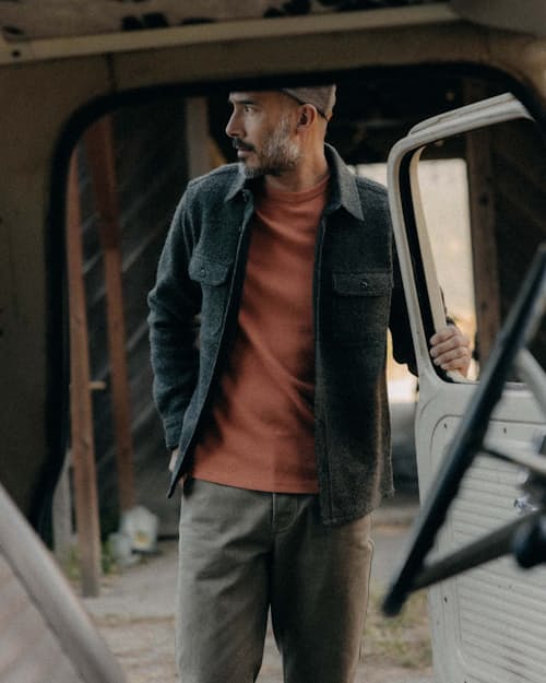 lifestyle image of The Connor Boucle Overshirt