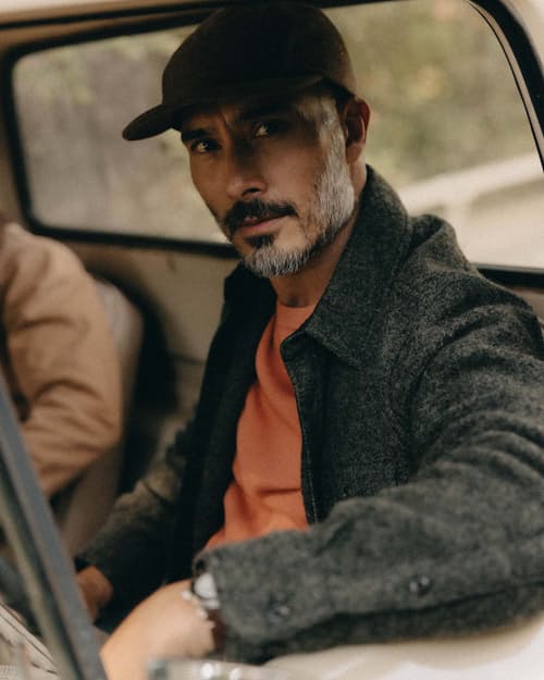 lifestyle image of The Connor Boucle Overshirt