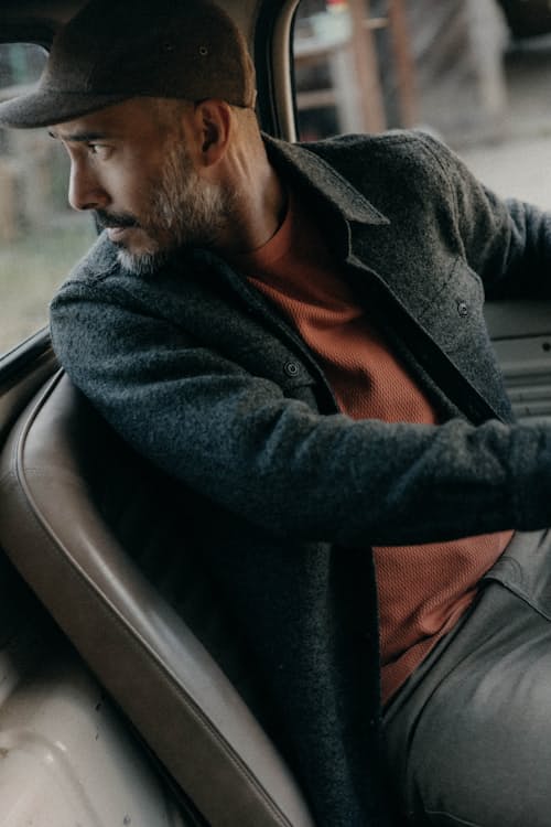 lifestyle image of The Connor Boucle Overshirt