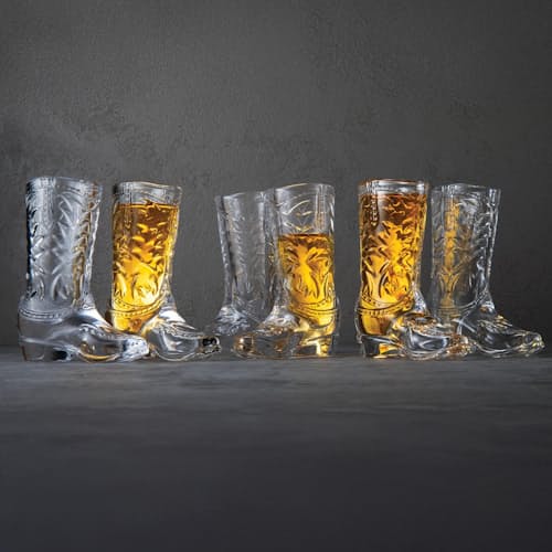 laydown detail image of Cowboy Boot Shot Glasses - Set of 6