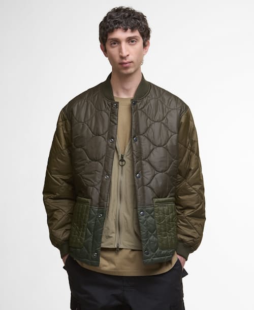 on model image of Cording Quilted Bomber Jacket