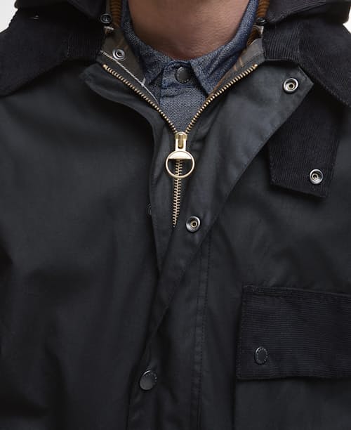 on model image of Barbour Solway Wax Jacket