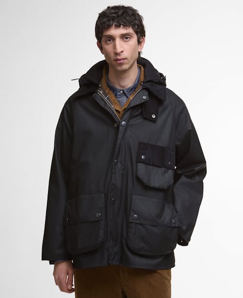 on model image of Barbour Solway Wax Jacket