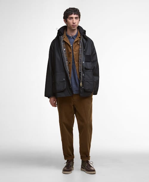 on model image of Barbour Solway Wax Jacket