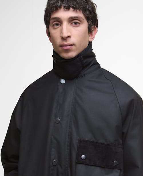 on model image of Barbour Solway Wax Jacket