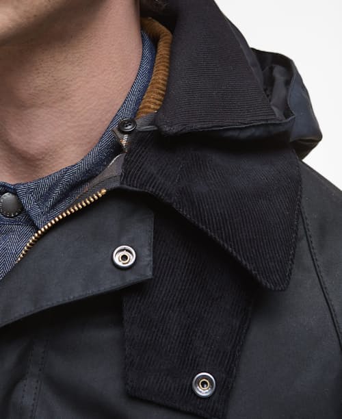 on model image of Barbour Solway Wax Jacket