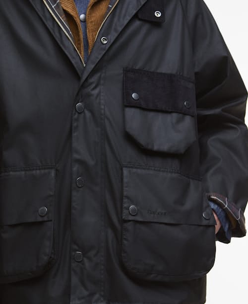 on model image of Barbour Solway Wax Jacket