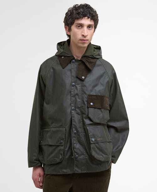 on model image of Barbour Solway Wax Jacket