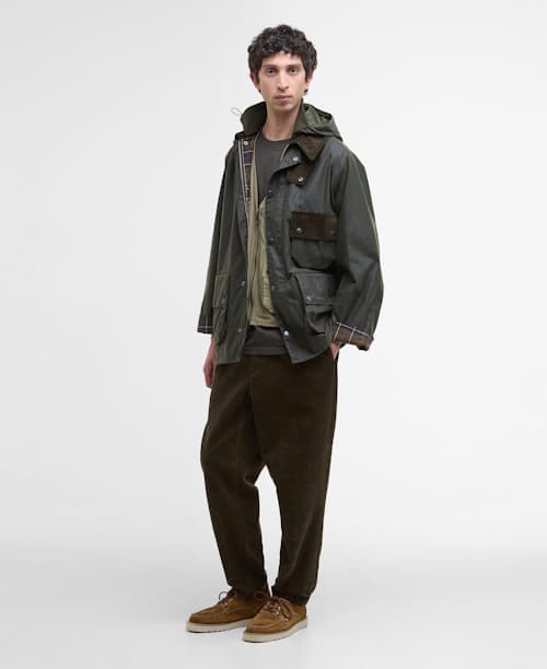 on model image of Barbour Solway Wax Jacket