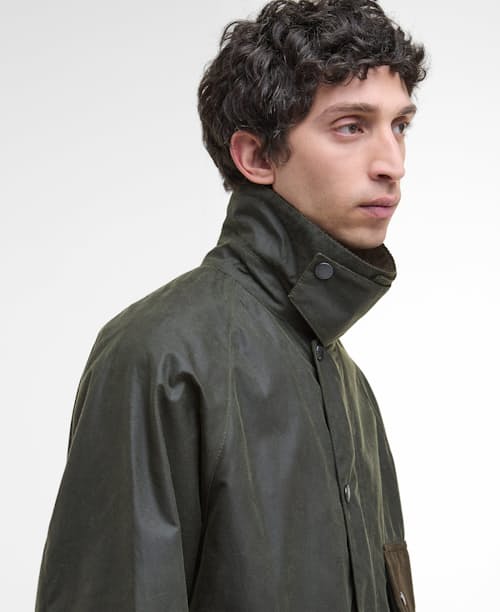 on model image of Barbour Solway Wax Jacket