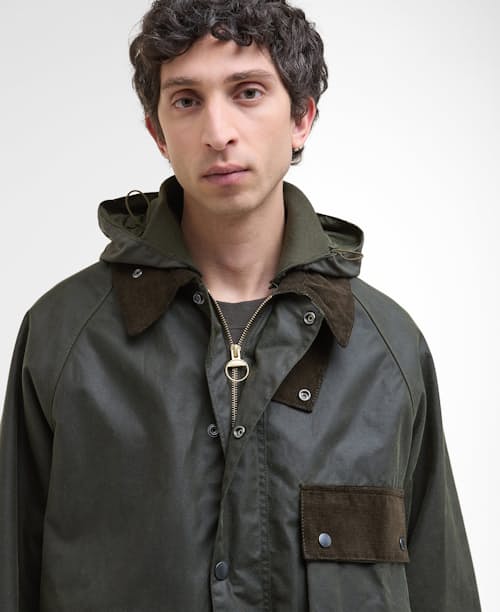 on model image of Barbour Solway Wax Jacket