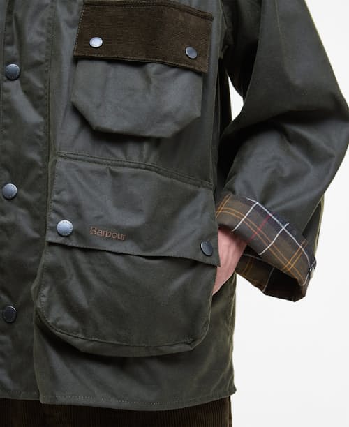 on model image of Barbour Solway Wax Jacket