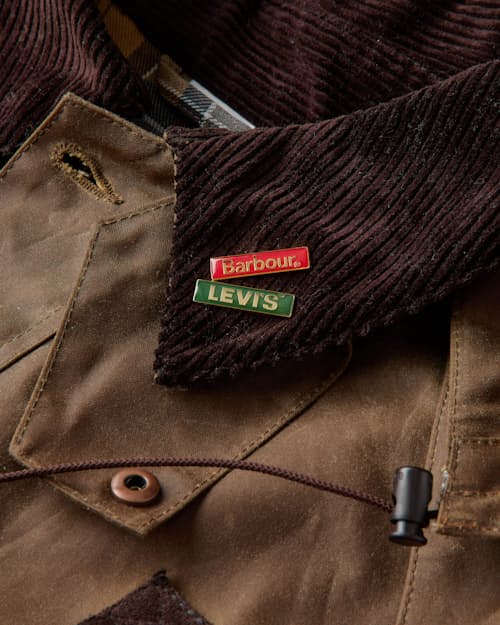 laydown detail image of Barbour x Levi's Spey Waxed Jacket