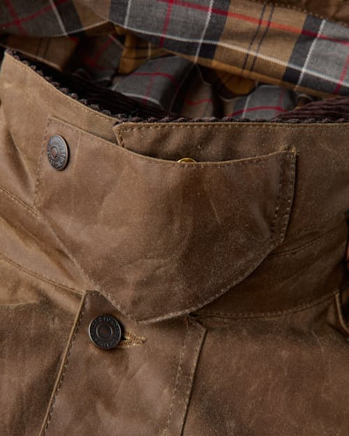 laydown detail image of Barbour x Levi's Spey Waxed Jacket