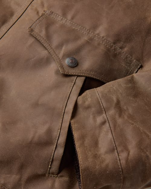 laydown detail image of Barbour x Levi's Spey Waxed Jacket