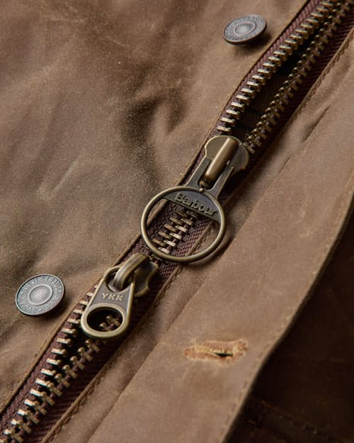 laydown detail image of Barbour x Levi's Spey Waxed Jacket
