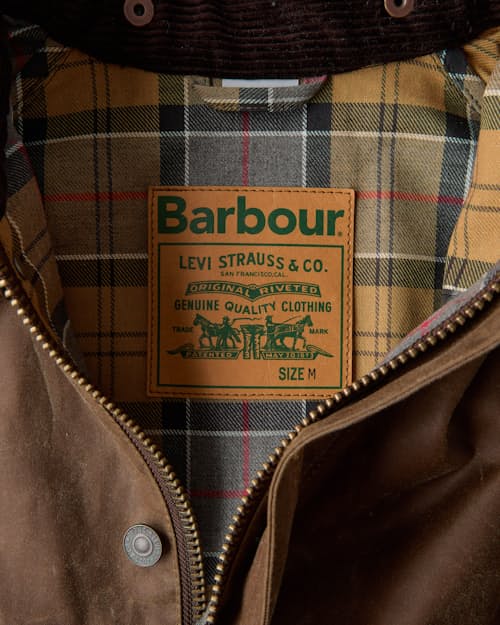 laydown detail image of Barbour x Levi's Spey Waxed Jacket