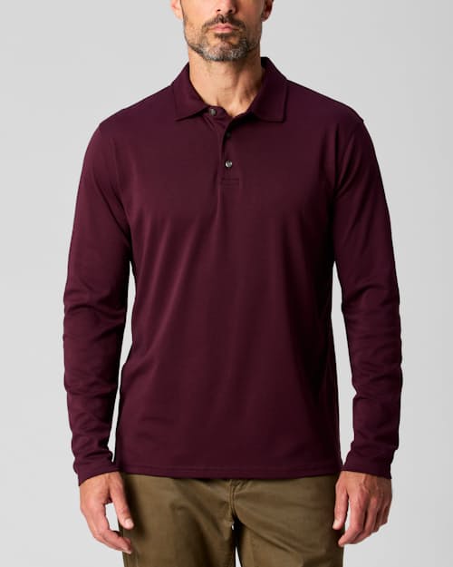 on model image of Aloeknit Long Sleeve Polo
