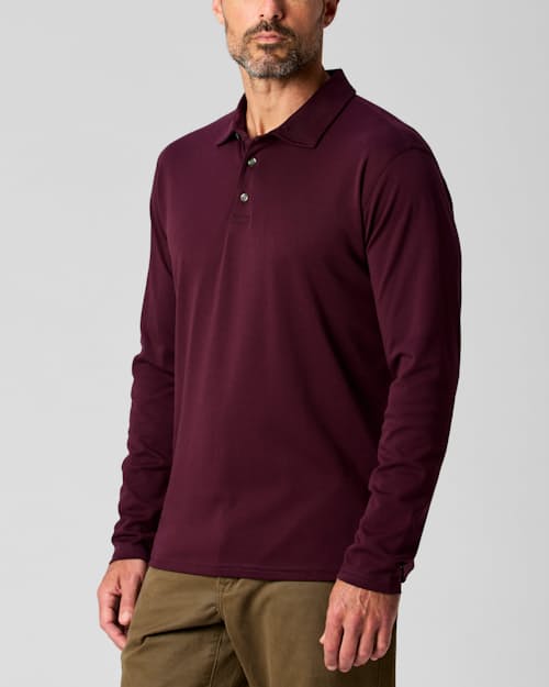 on model image of Aloeknit Long Sleeve Polo