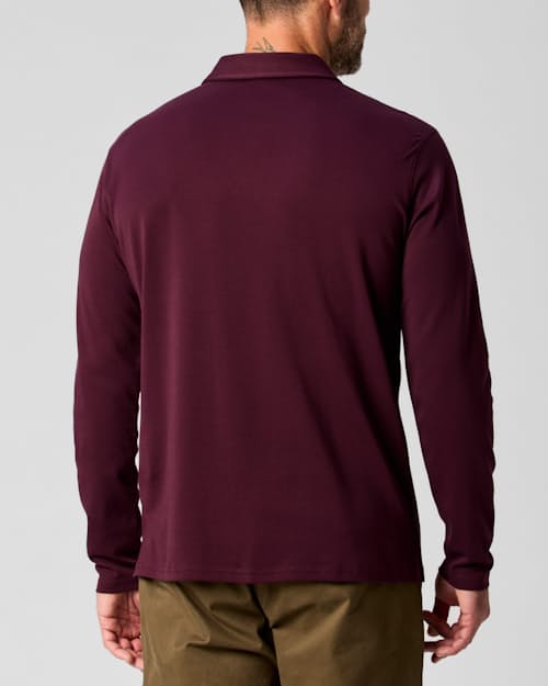 on model image of Aloeknit Long Sleeve Polo