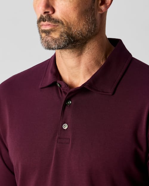 on model image of Aloeknit Long Sleeve Polo