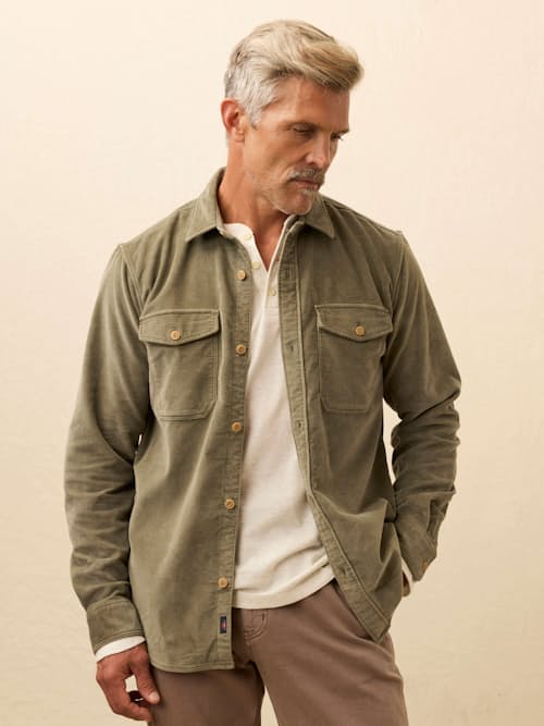 on model image of Stretch Terry Corduroy Workshirt