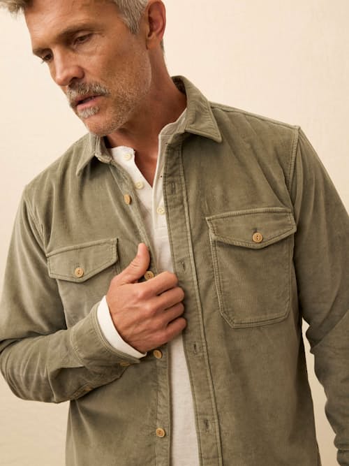 on model image of Stretch Terry Corduroy Workshirt
