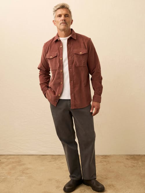 on model image of Stretch Terry Corduroy Workshirt