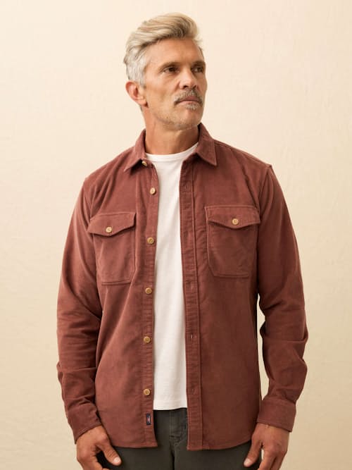 on model image of Stretch Terry Corduroy Workshirt