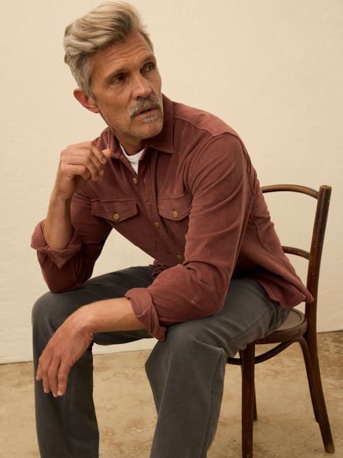 on model image of Stretch Terry Corduroy Workshirt