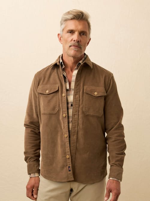 on model image of Stretch Terry Corduroy Workshirt