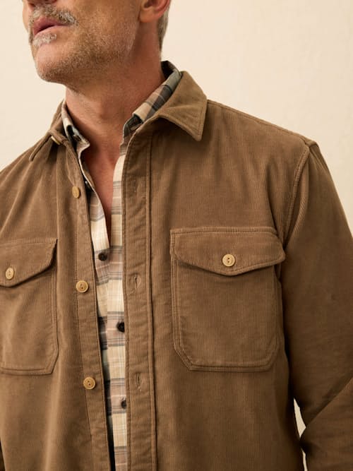 on model image of Stretch Terry Corduroy Workshirt