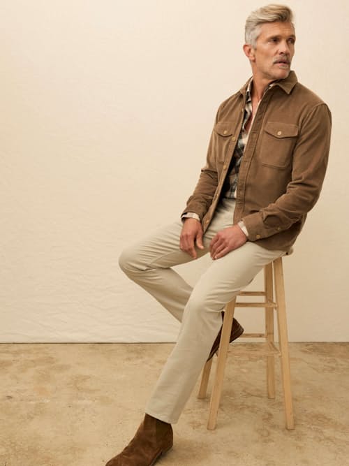 on model image of Stretch Terry Corduroy Workshirt