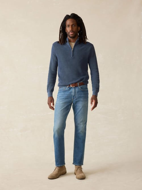 on model image of Sunwashed Quarter Zip Sweater