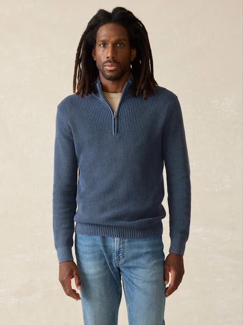 on model image of Sunwashed Quarter Zip Sweater