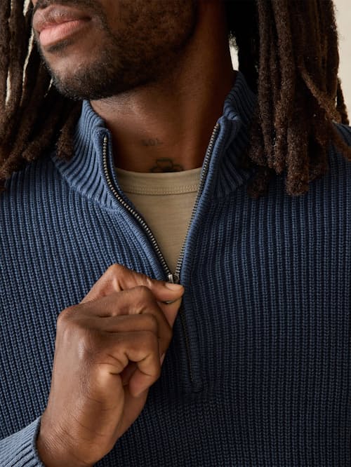 on model image of Sunwashed Quarter Zip Sweater