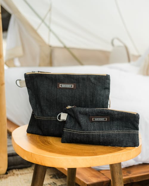 lifestyle image of Neelum Large Zipper Pouch - Denim