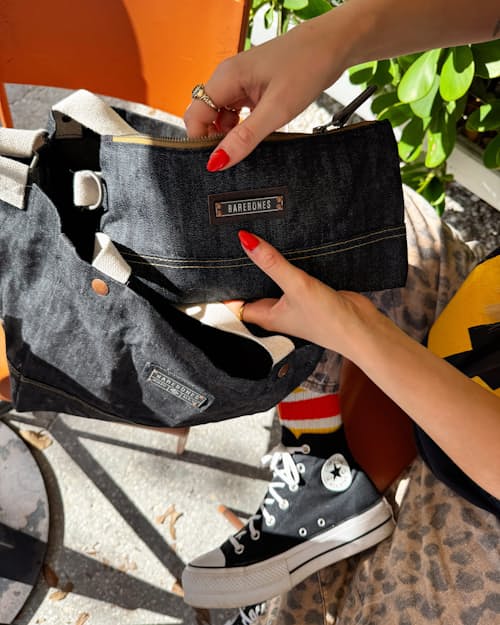 lifestyle image of Neelum Small Zipper Pouch - Denim